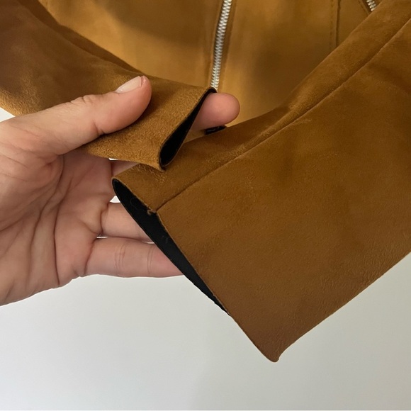 H&M Faux Suede Moto Jacket Camel Size 0 XS Classic Chic Urban Streetwear Edgy - Picture 6 of 11